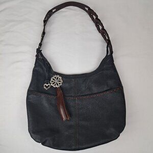 Brighton Kodiak Black and Brown Leather Hobo Shoulder Bag